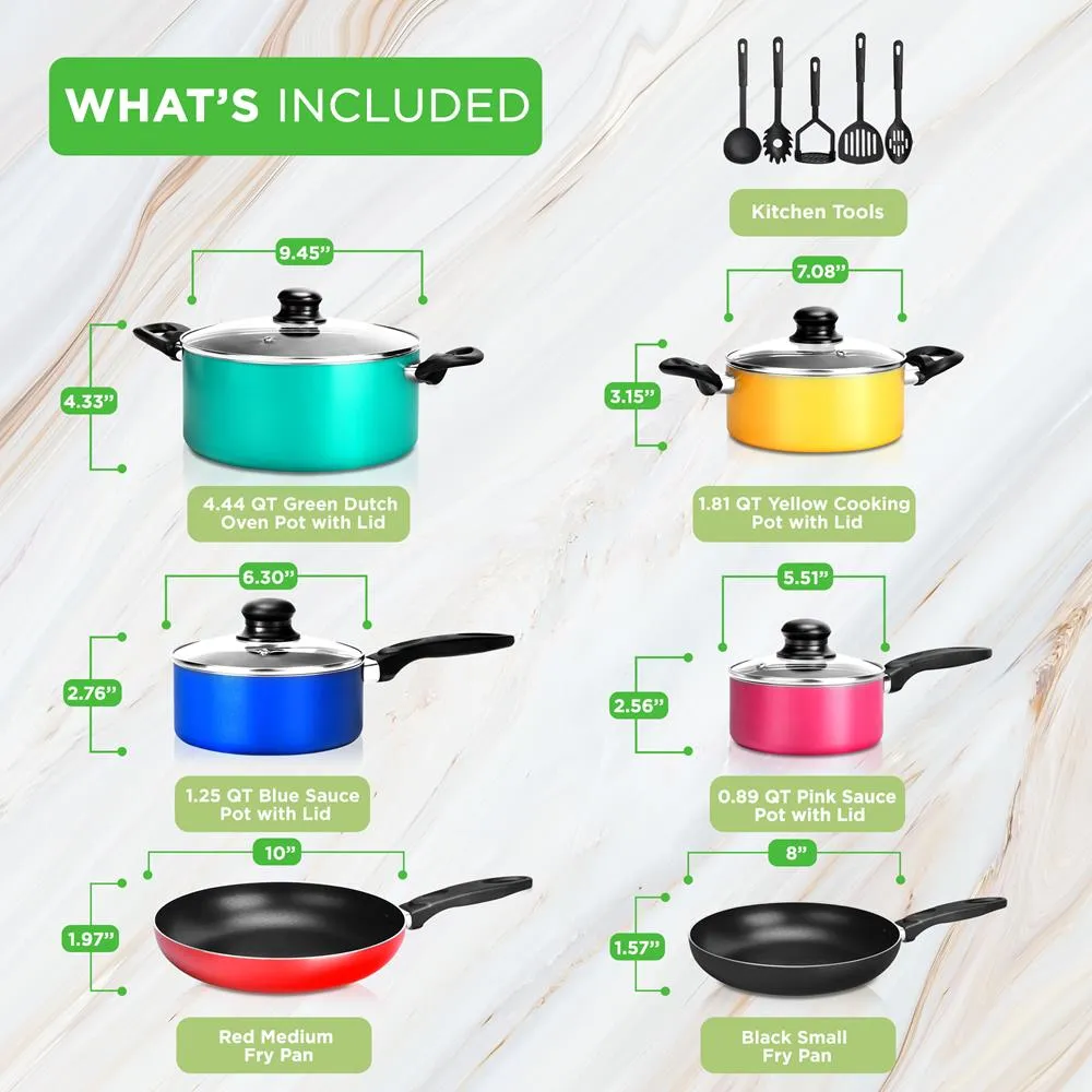 Nutrichef batterie cuisine 15 pièces antiadhésive couleur