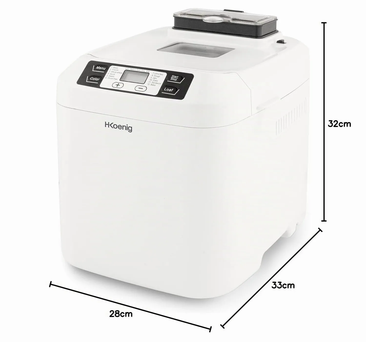 H.Koenig BAKE340 machine à pain 800g distributeur céréales