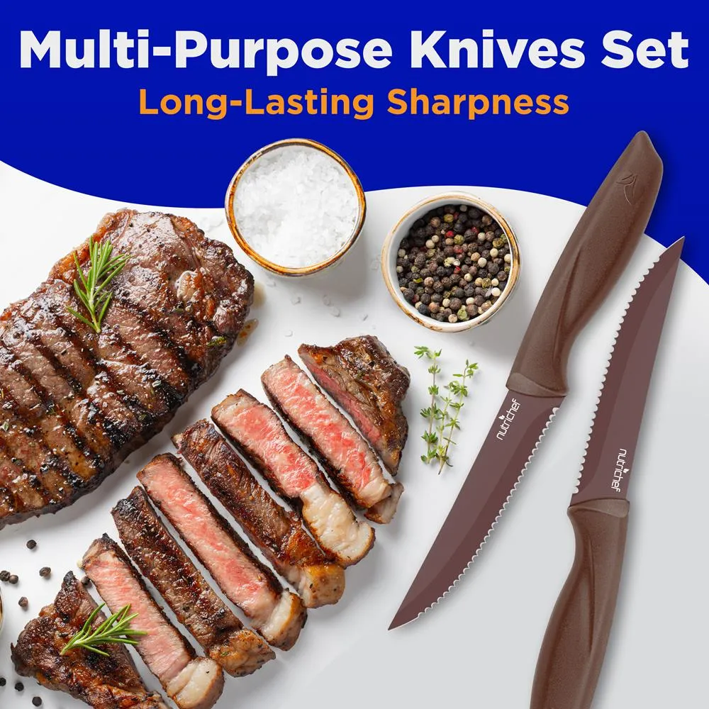 Nutrichef NCSK8BW set 8 couteaux steak marron antiadhésifs