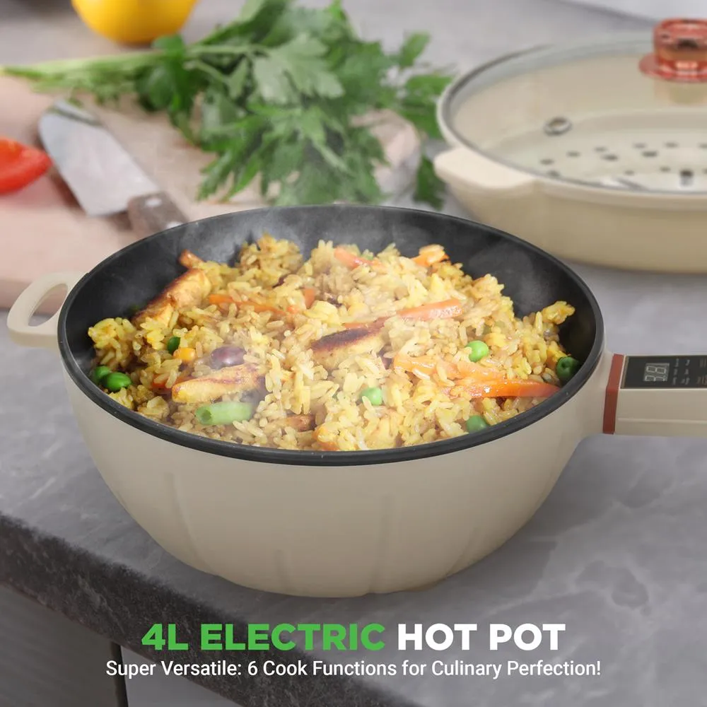 Nutrichef poêle électrique multifonction 4 L + cuit-vapeur