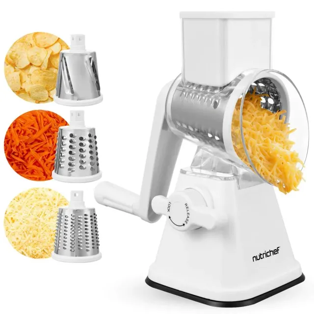 Nutrichef râpe rotative fromage blanche 3 tambours manivelle
