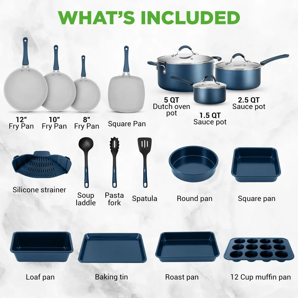 Nutrichef batterie cuisine 20 pièces antiadhésive bleu