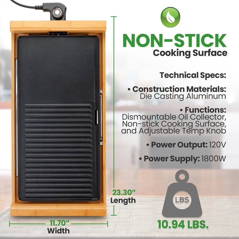 Nutrichef NCEGB50 grill électrique bambou 1800W antiadhésif
