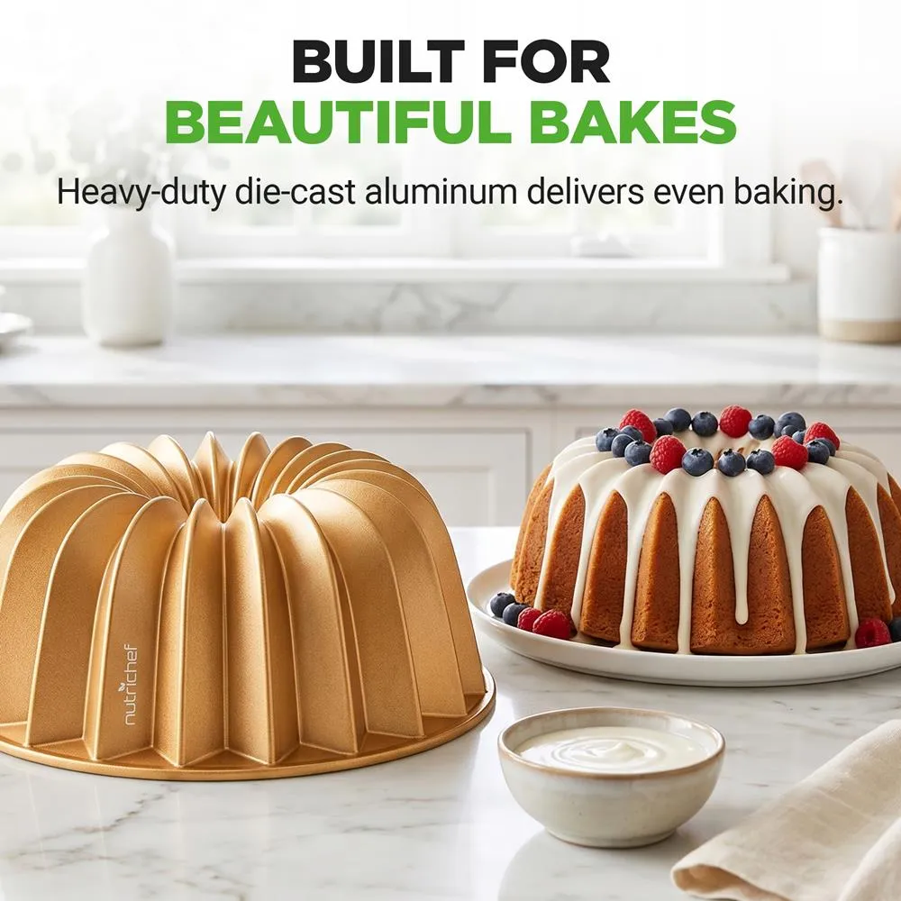 Nutrichef moule bundt gâteau 23 cm alu doré antiadhésif