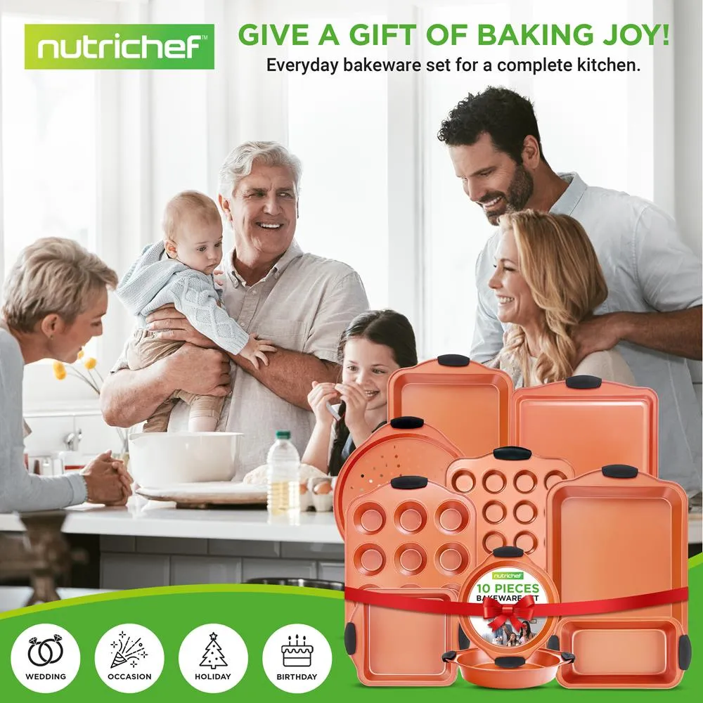 Nutrichef set 10 moules pâtisserie antiadhésifs poignées bleues