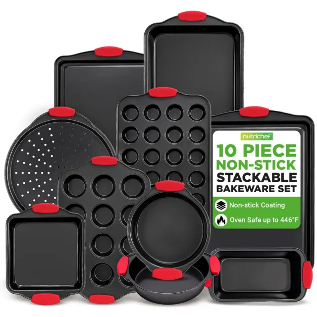 Nutrichef set 10 moules à pâtisserie acier poignées rouges antiadhésif