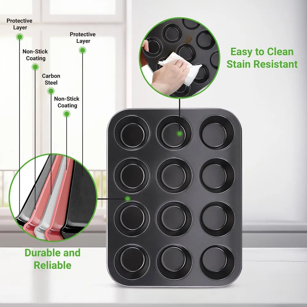 Nutrichef moule à muffins 12 tasses antiadhésif gris