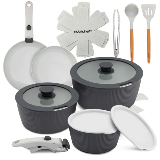Nutrichef batterie cuisine céramique 18 pièces grise