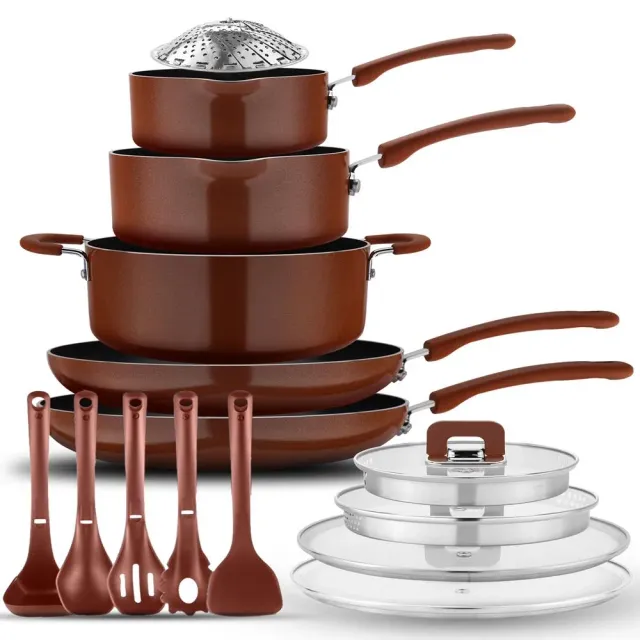 Nutrichef batterie cuisine 17 pièces marron induction