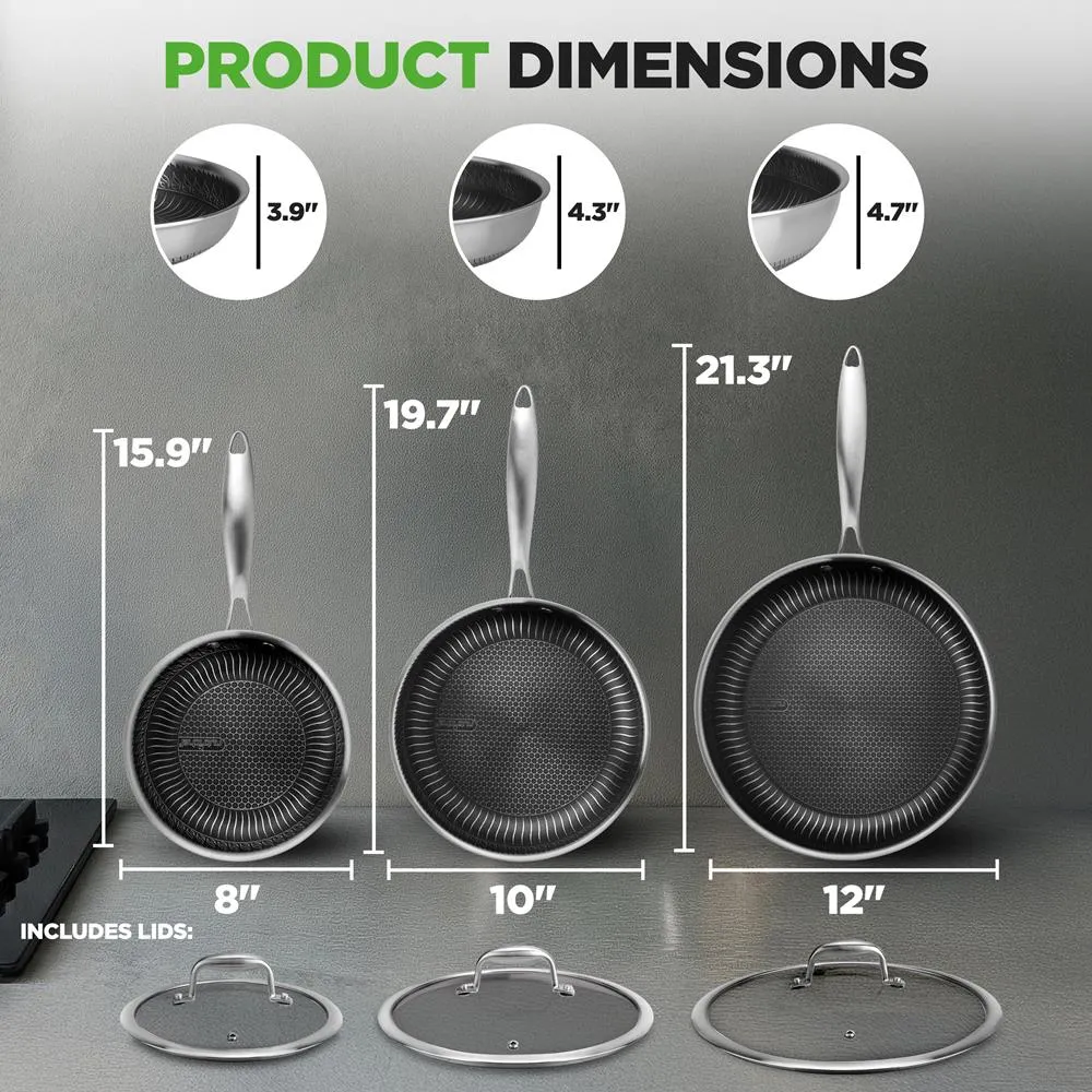 Nutrichef set 6 poêles inox antiadhésives 20-30 cm