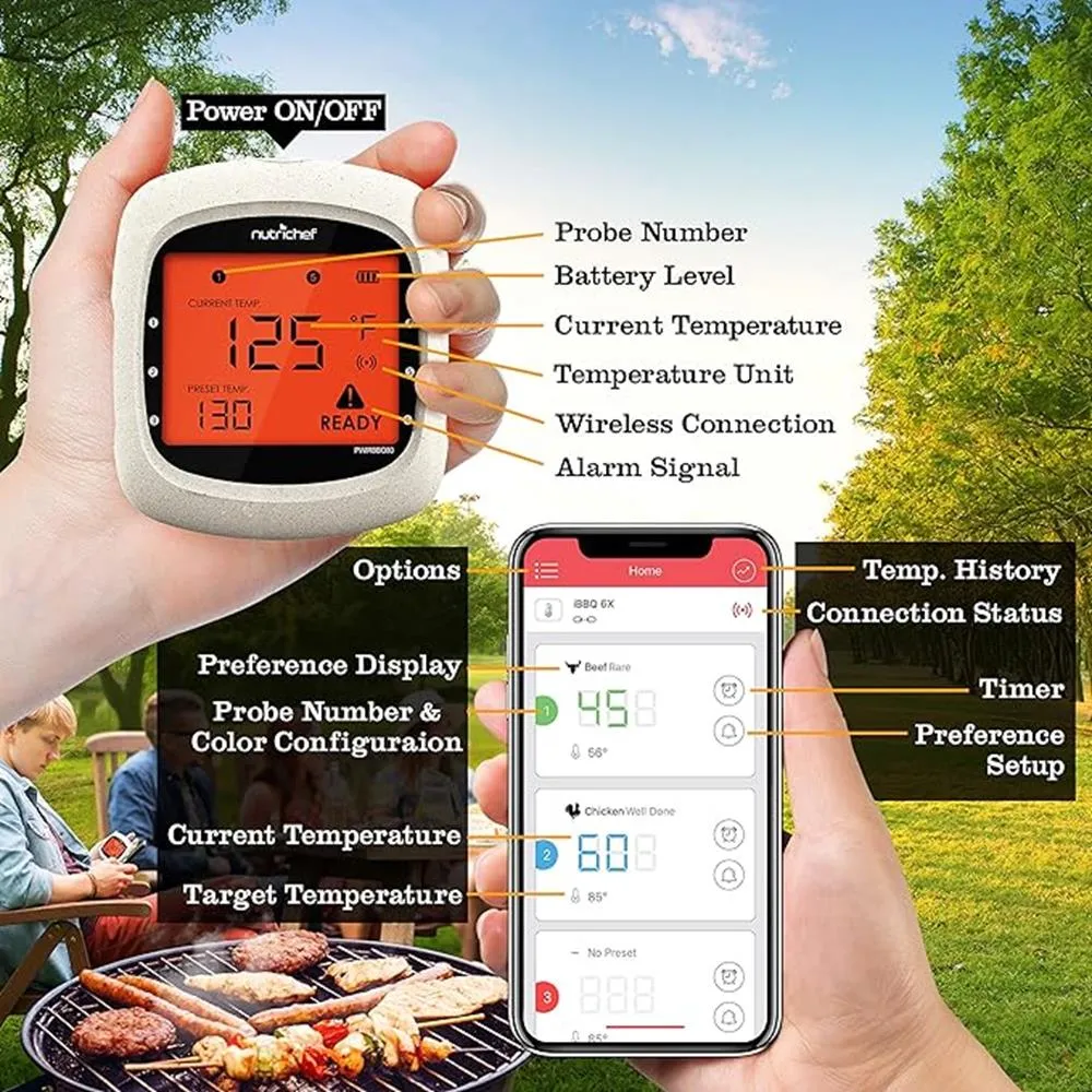 Nutrichef thermomètre viande bluetooth 4 sondes
