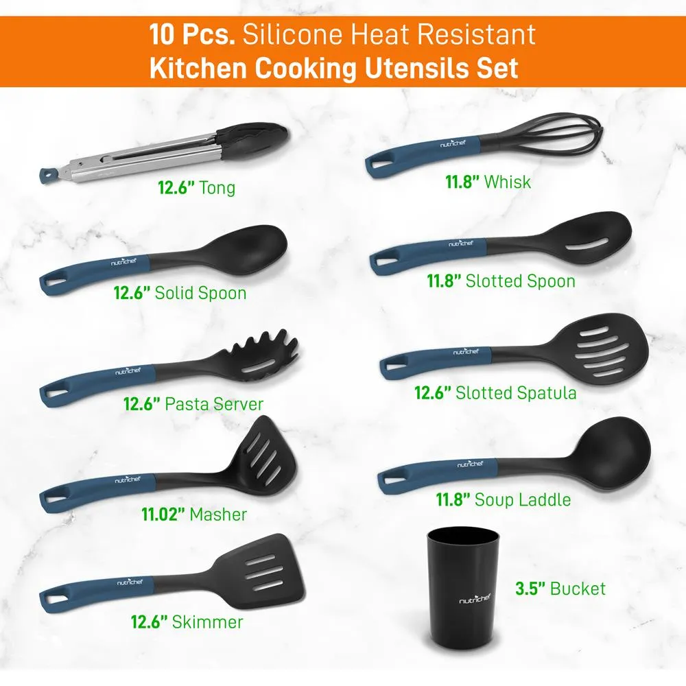Nutrichef ustensiles cuisine silicone bleus x10