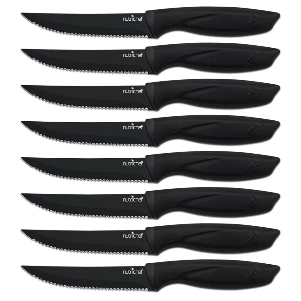 Nutrichef NCSK8BK couteaux steak 8 pièces lame crantée