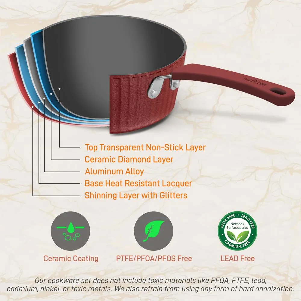 Nutrichef Batterie 11 Pièces Céramique Rouge Induction