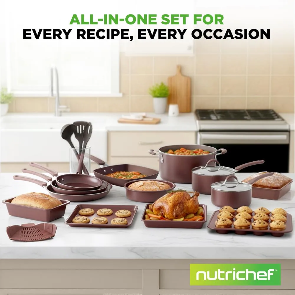 Nutrichef batterie cuisine antiadhésive 20 pièces marron