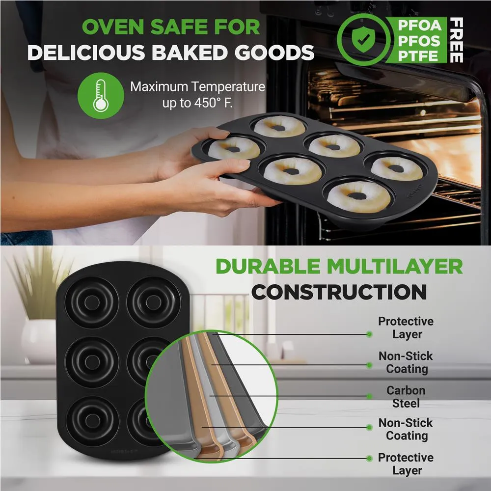 Nutrichef Moule à Donuts Antiadhésif 6 Empreintes Lot de 2 Acier