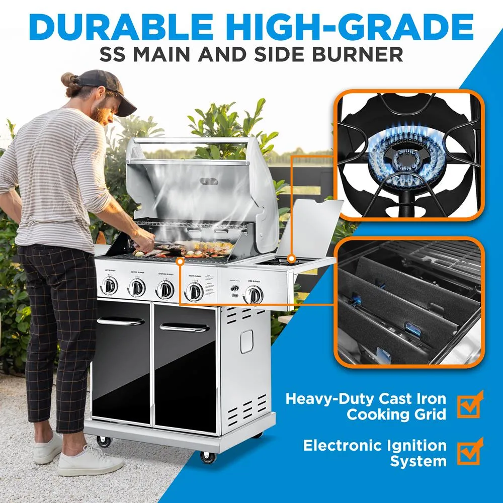 Nutrichef barbecue gaz 5 brûleurs inox 52000 BTU