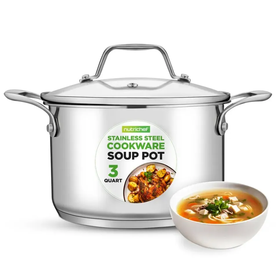 Nutrichef faitout inox 3 QT couvercle verre induction