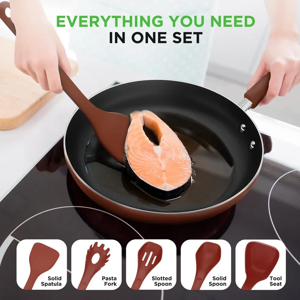 Nutrichef set 4 ustensiles nylon marron avec support