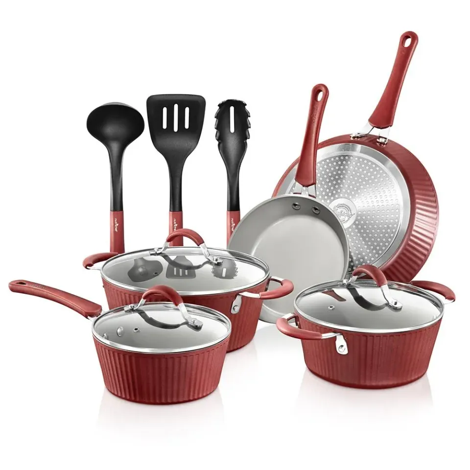 Nutrichef Batterie 11 Pièces Céramique Rouge Induction