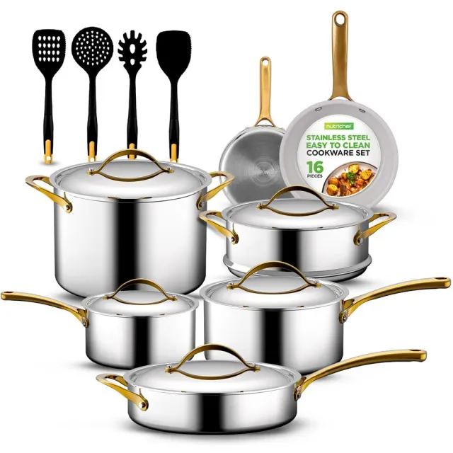Nutrichef NCSTS16 batterie de cuisine inox 16 pièces doré