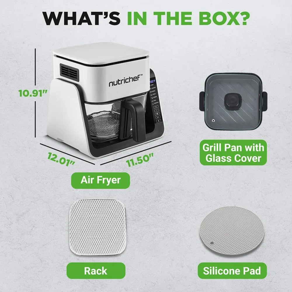 Nutrichef friteuse air fryer grill verre blanc 4 L 1500 W