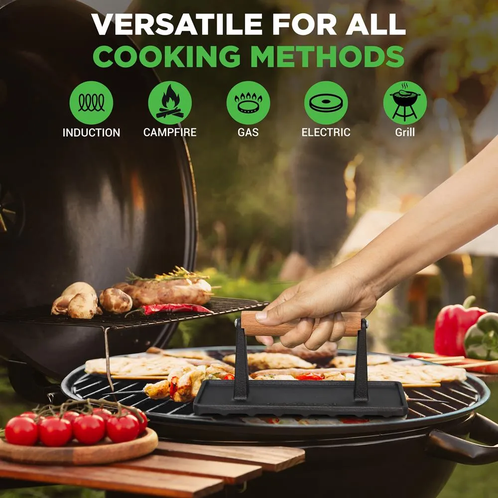 Nutrichef presse grill fonte manche hêtre viande