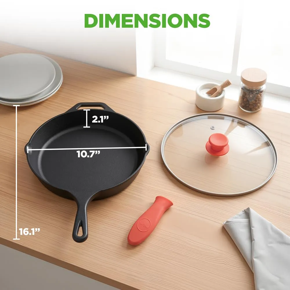 Nutrichef poêle fonte 25 cm avec couvercle manche orange