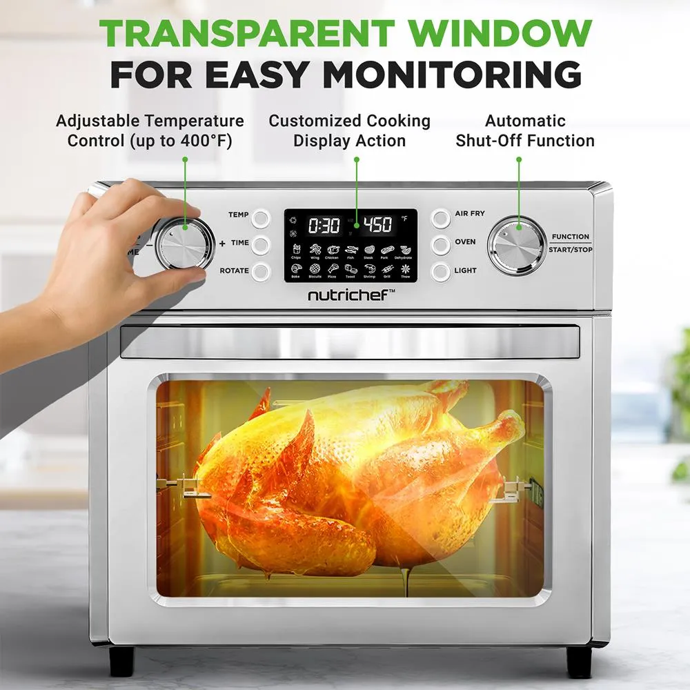 Nutrichef Four Air Fryer 26L Rôtisserie Argent