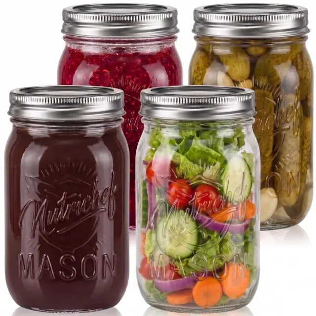 Nutrichef Bocaux Verre 16oz Hermétiques Lot de 4