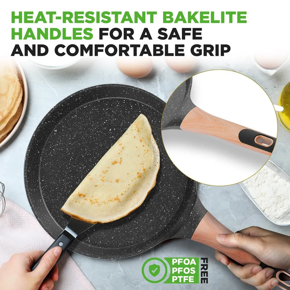 Nutrichef poêle à crêpes marbre noir + râteau bois