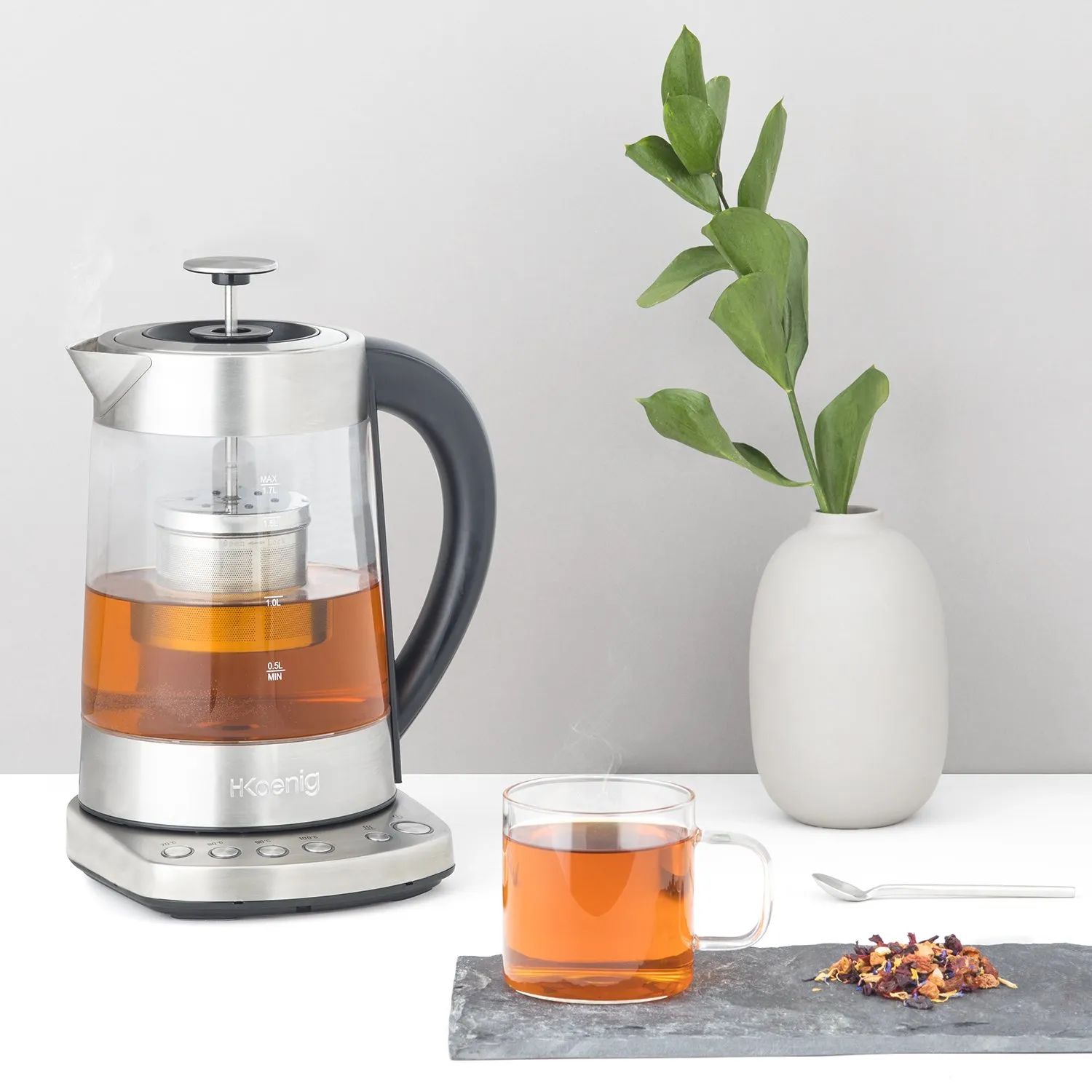 H.Koenig TI700 théière bouilloire verre 1,7 L thermostat