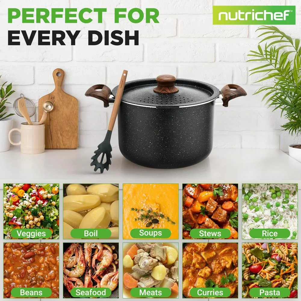 Nutrichef faitout 5,1 L marbre noir couvercle passoire