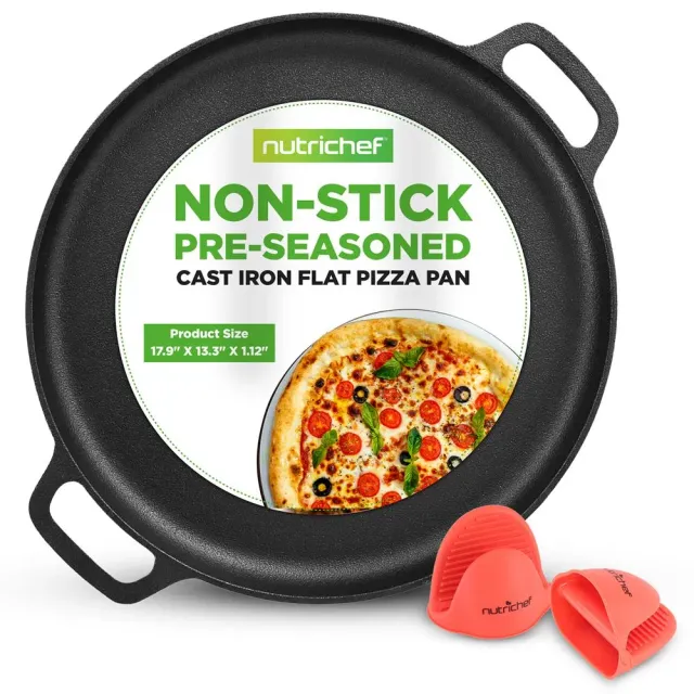 Nutrichef Plat Pizza Fonte Pré-Culotté 33 cm avec Poignées