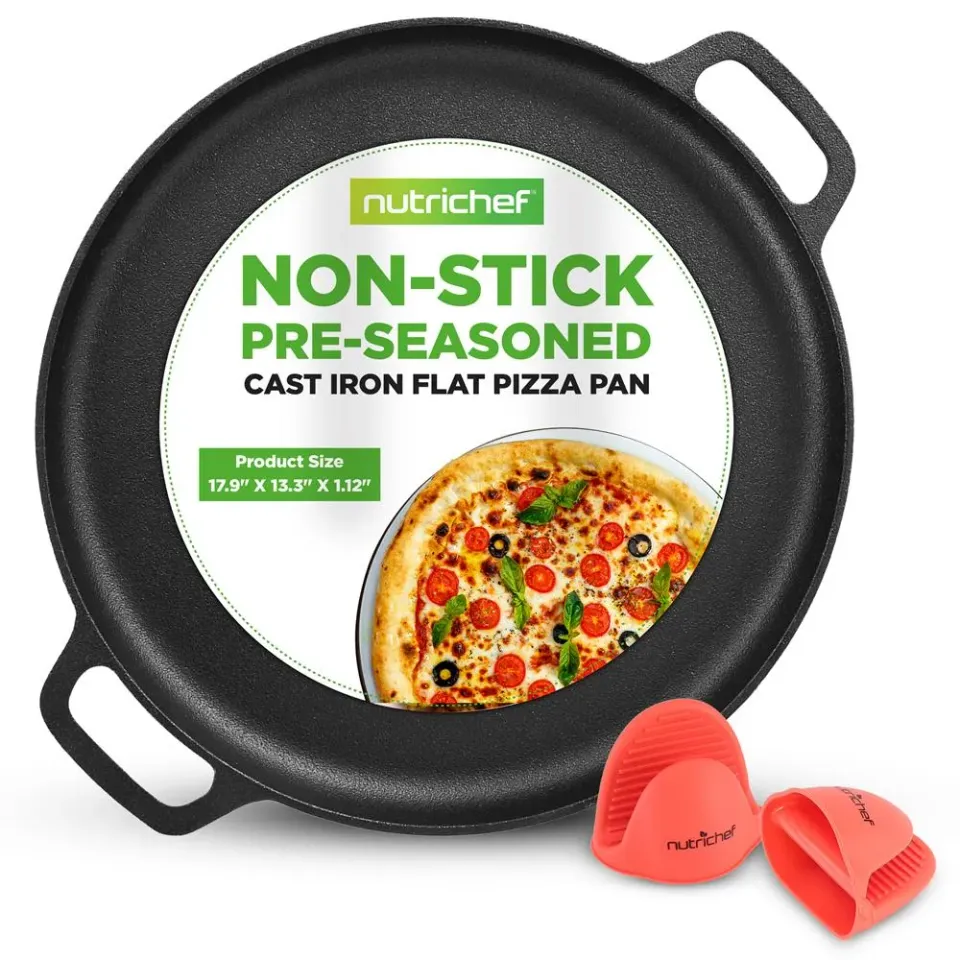 Nutrichef Plat Pizza Fonte Pré-Culotté 33 cm avec Poignées