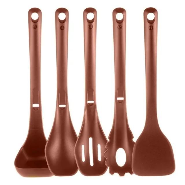 Nutrichef set 4 ustensiles nylon marron avec support