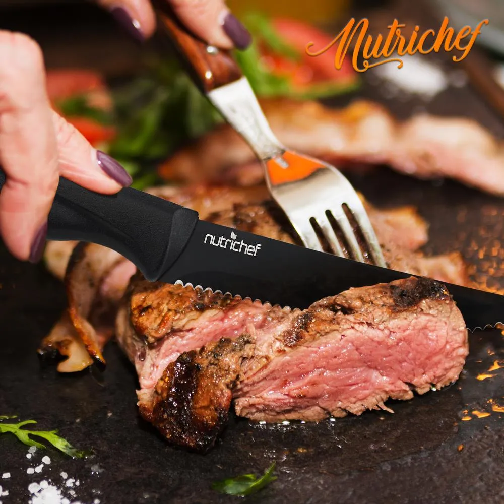 Nutrichef NCSK8BK couteaux steak 8 pièces lame crantée