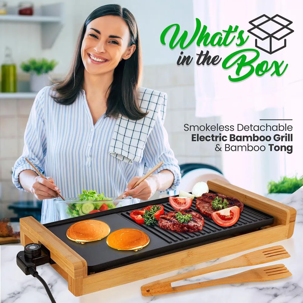 Nutrichef NCEGB50 grill électrique bambou 1800W antiadhésif