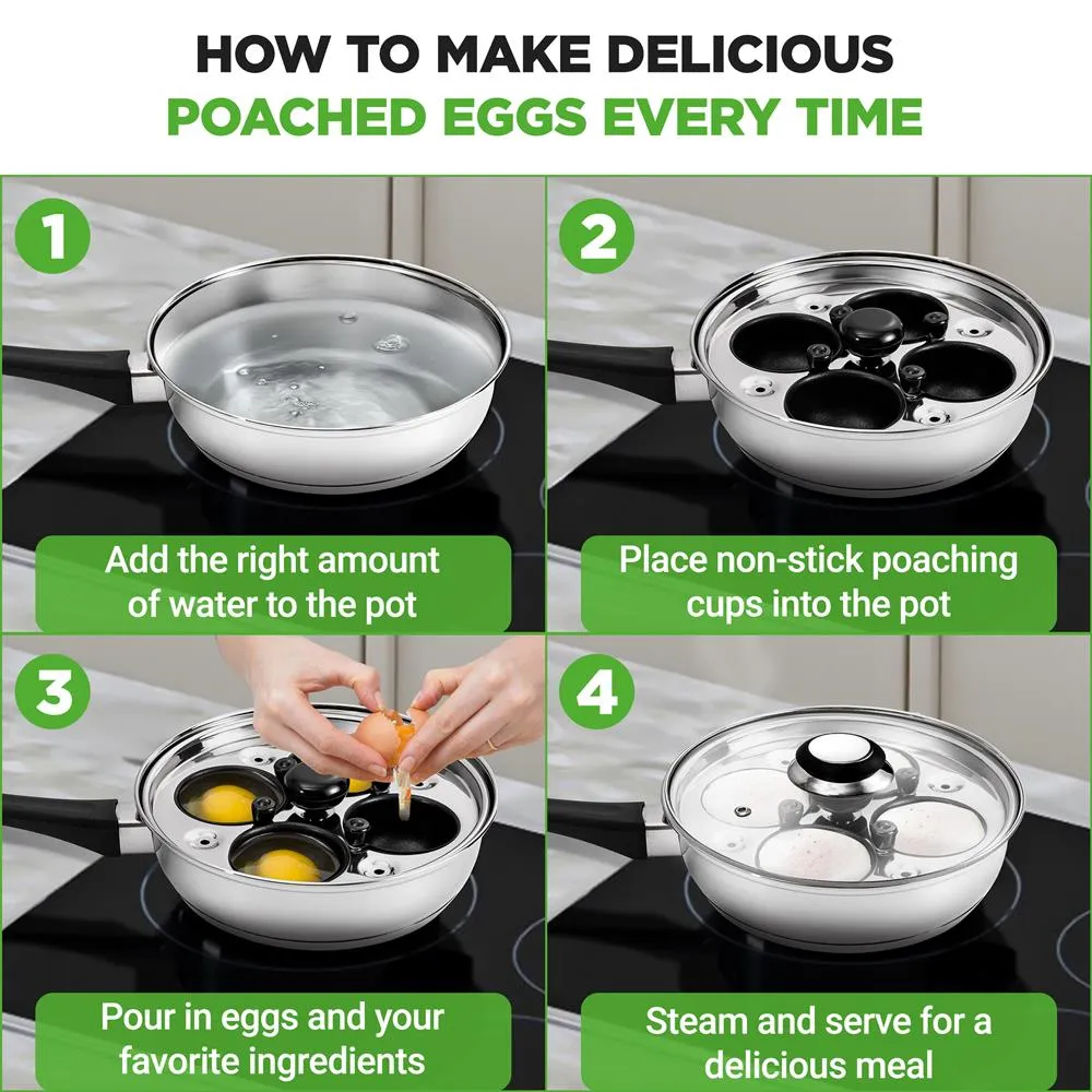 Nutrichef Pocheuse à Œufs Inox 4 Coupelles Minuteur