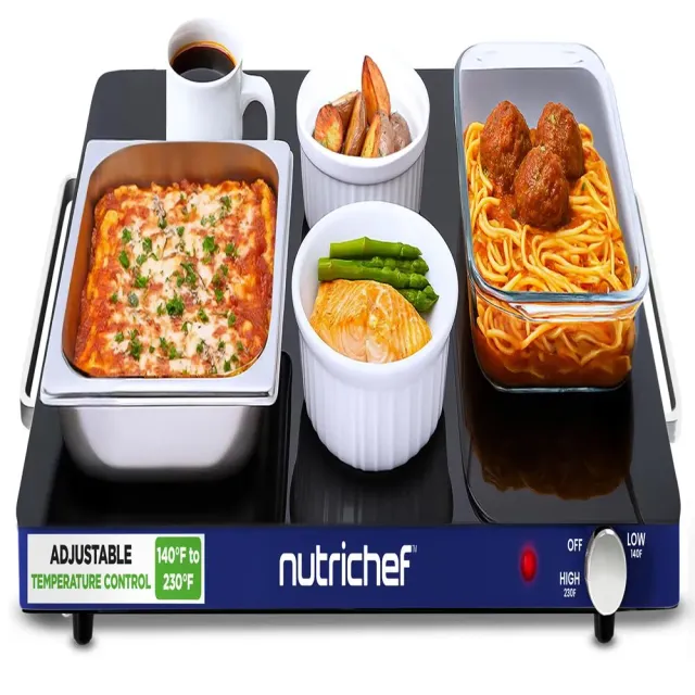 Nutrichef Plateau chauffant électrique verre bleu buffet