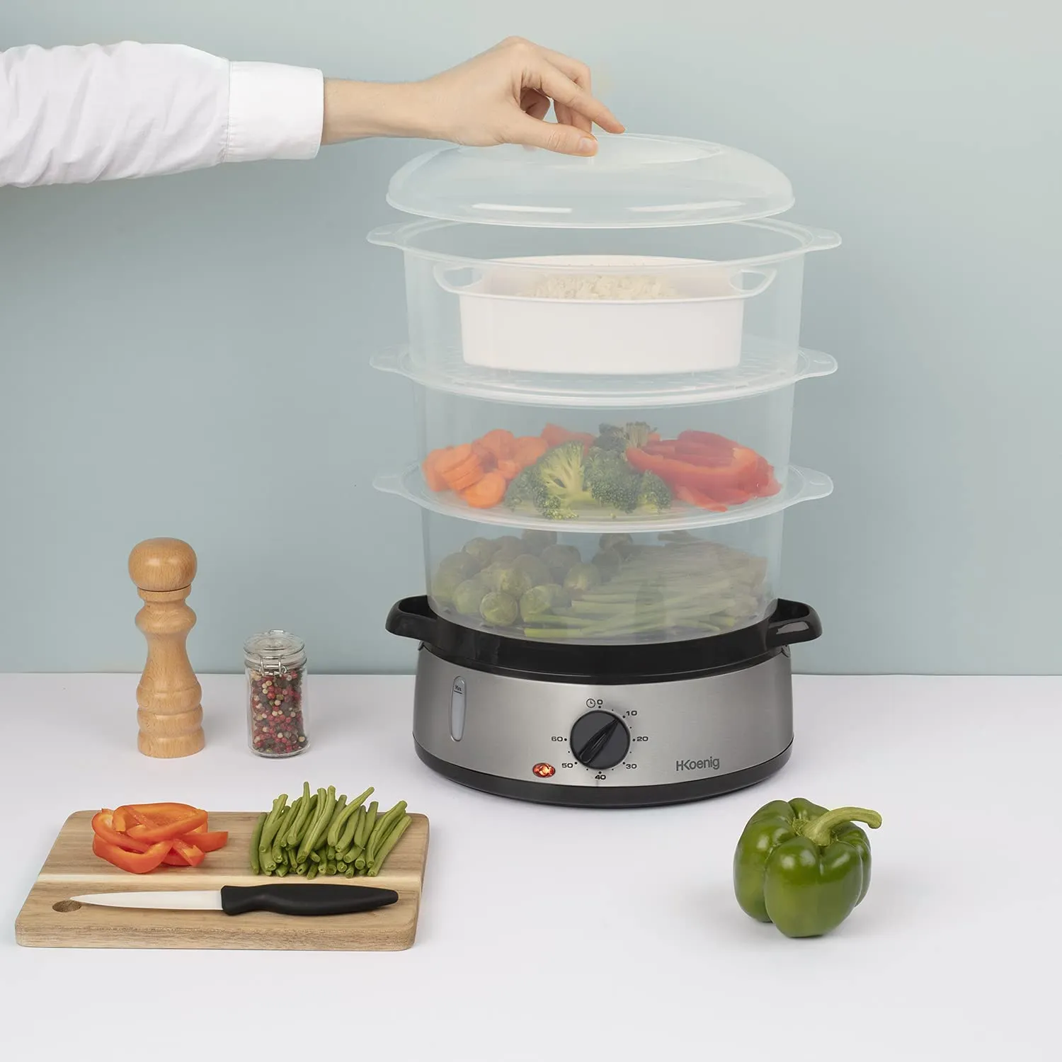 H.Koenig VAP10 cuiseur vapeur inox 9L 3 paniers