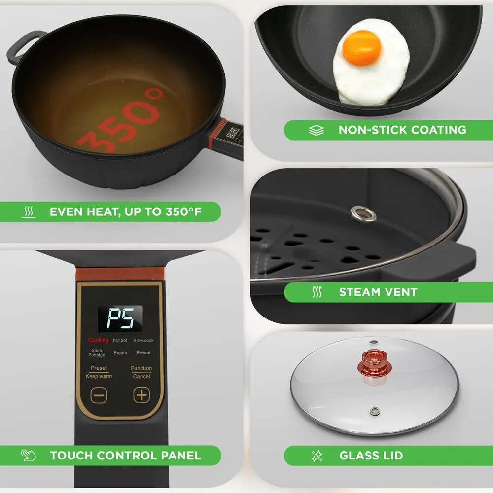 Nutrichef poêle électrique 4 L + steamer tactile