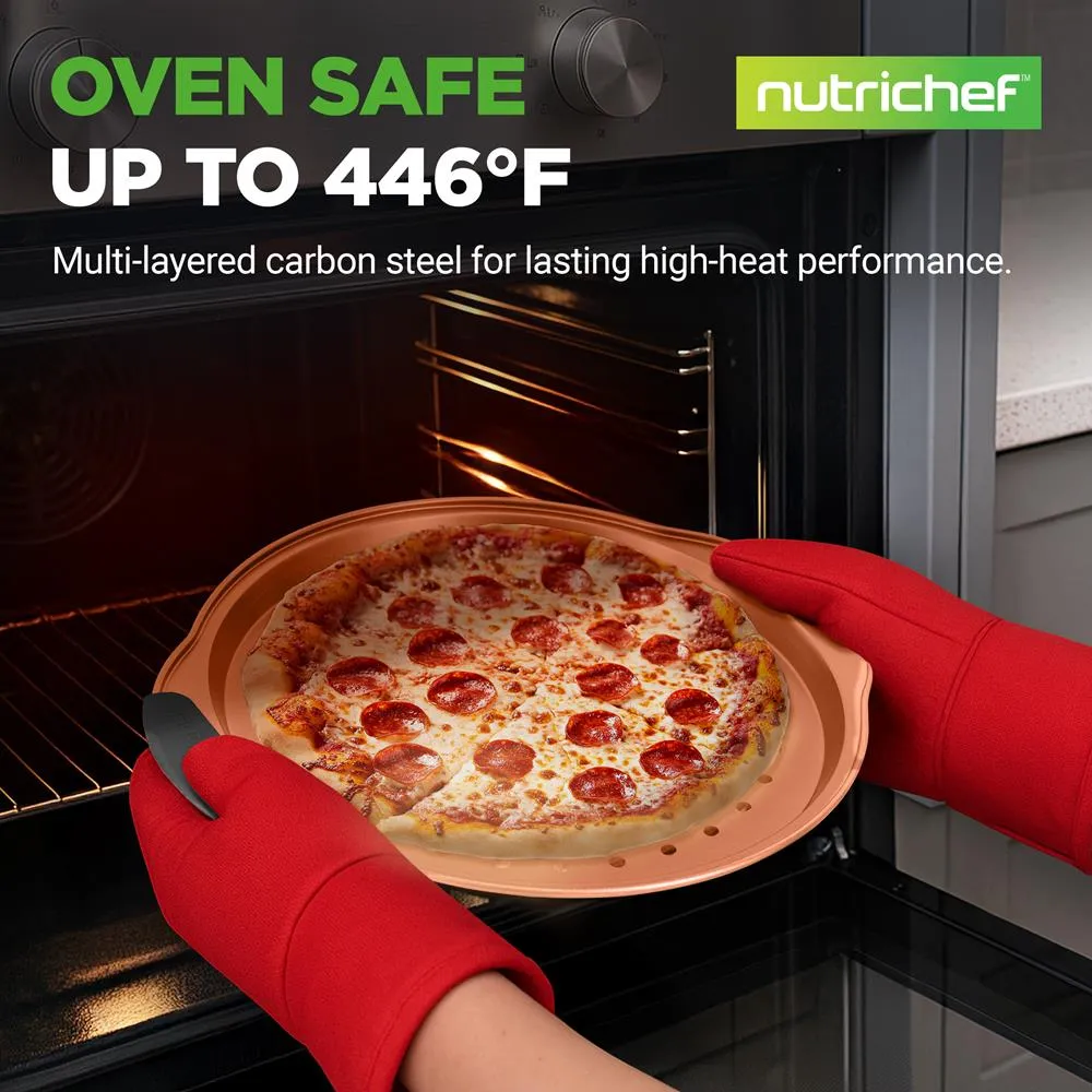 Nutrichef Plaque Pizza Antiadhésive 33 cm Acier Carbone Cuivre