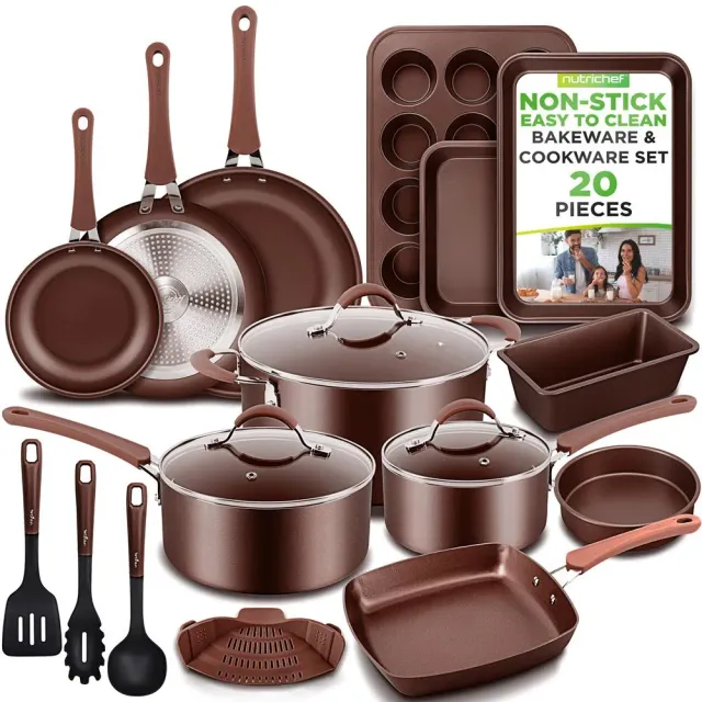 Nutrichef batterie cuisine antiadhésive 20 pièces marron