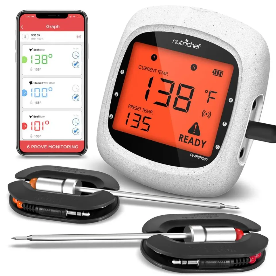 Nutrichef PWIRBBQ80 thermomètre viande Bluetooth 6 sondes