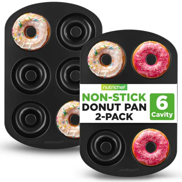 Nutrichef Moule à Donuts Antiadhésif 6 Empreintes Lot de 2 Acier