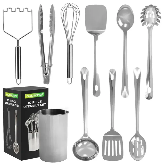 Nutrichef Set 10 Ustensiles Inox avec Support Antadhésif