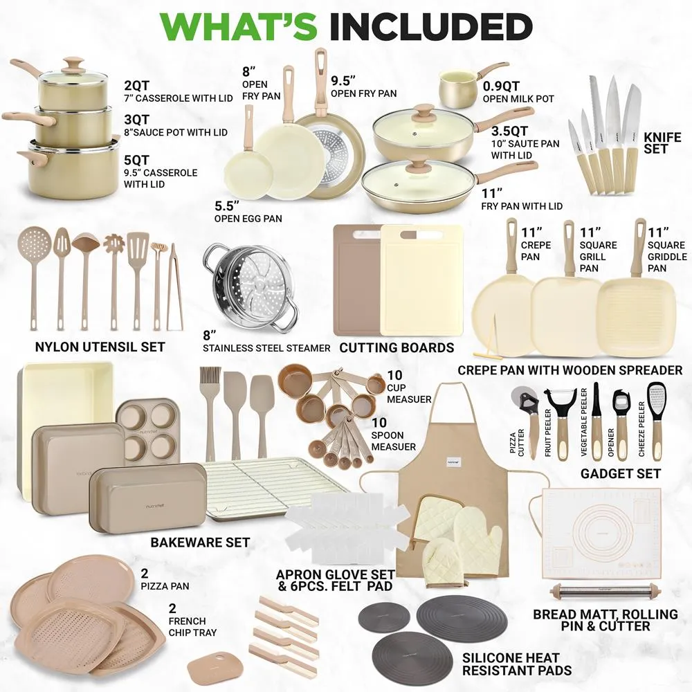 Nutrichef batterie cuisine 75 pièces céramique crème