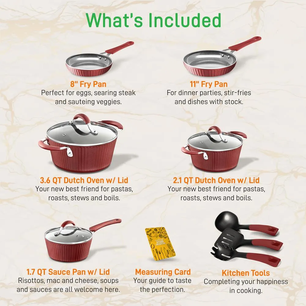 Nutrichef Batterie 11 Pièces Céramique Rouge Induction