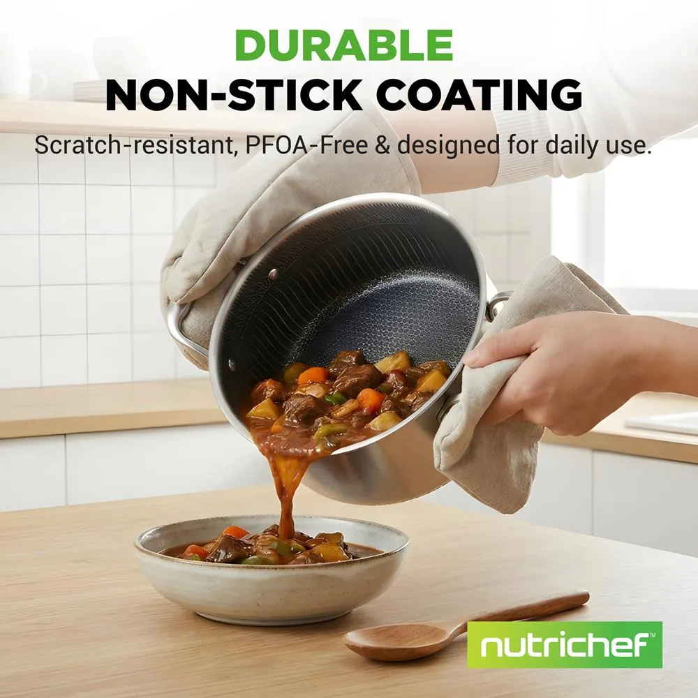 Nutrichef faitout inox antiadhésif 5 QT couvercle verre